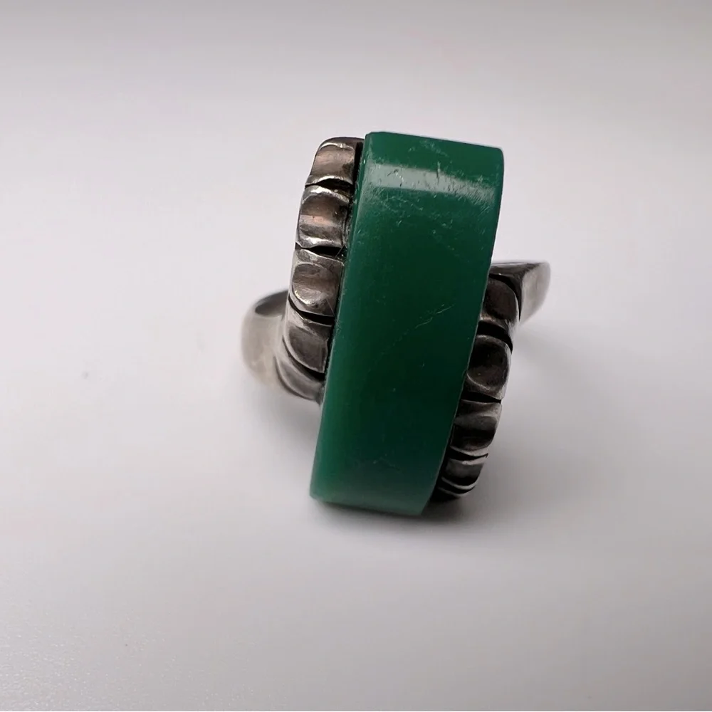 Green Agate Sterling Silver 925 Ring, Size 6.5 - Picture 4 of 8